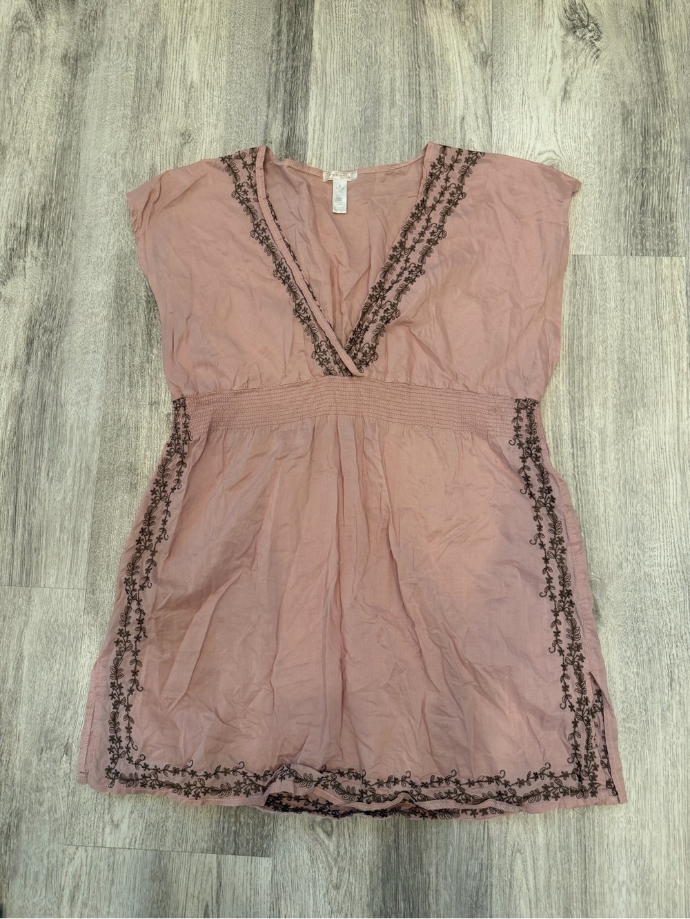 Ambiance Apparel Small Dusty Pink Embroidered Cotton Tunic Top